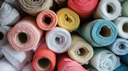 Colorful fabric rolls on display.