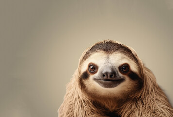 A digital art studio portrait showcases a sloth resting on a table, its creaturely features highlighted.