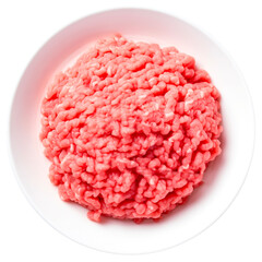 Minced pork on a white plate and a transparent background