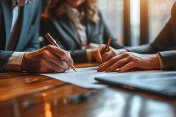 Signing contracts at a business meeting, business meeting image