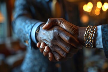 Businessman sealing a deal with a handshake in close up, business meeting image