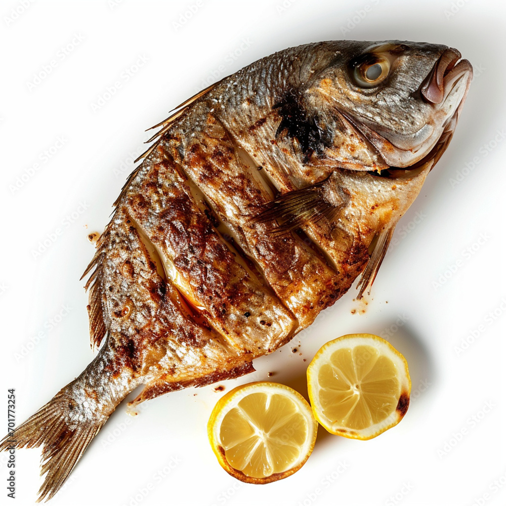 Wall mural grilled fish with lemon