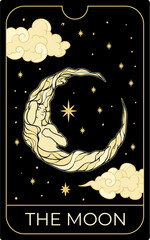 Witchy moon taroot card. Mystical tarot card sun moon and star. Tarot card design. The Moon
