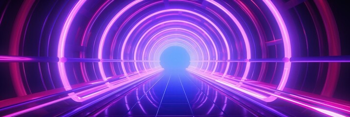 3d render of circle neon tunnel. Abstract backdrop from round arcade. Computer generated a virtual glowing road