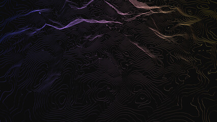 Obraz premium Mountainous landscape consisting of colored and curved contour lines - 3d illustration