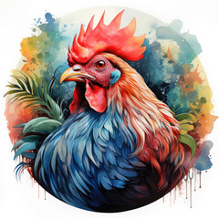 Fototapeta premium watercolor Chicken with Eggs clipart, Generative Ai