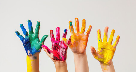 hands painted with colors