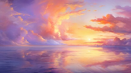 Naklejka na ściany i meble illustration sunset serenity, warm hues of orange, pink and lavender, copy space, 16:9
