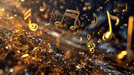 music notes in gold background
