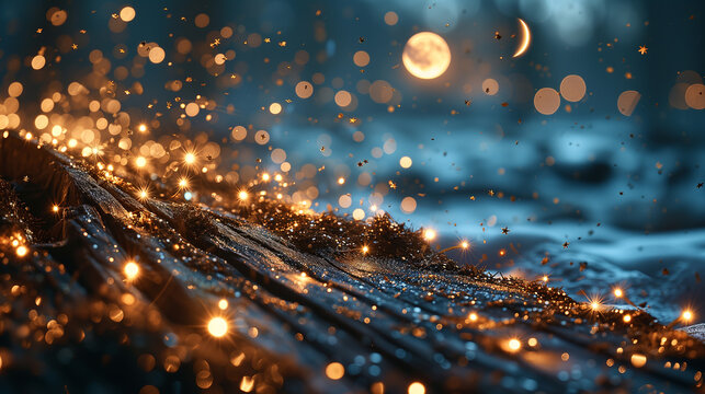 Islamic greeting Eid Mubarak cards for Muslim Holidays.Eid-Ul-Adha festival celebration . Ramadan Kareem background.Crescent Moon and Lantern Lightning in sky