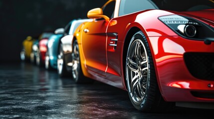 Luxury generic vehicles of different colors. - obrazy, fototapety, plakaty