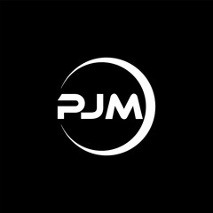 PJM letter logo design with black background in illustrator, cube logo, vector logo, modern alphabet font overlap style. calligraphy designs for logo, Poster, Invitation, etc.