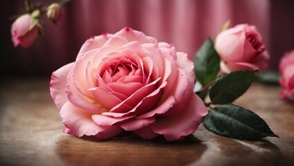 Fototapeta premium pink roses on a wooden table