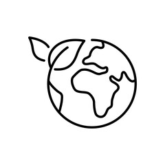 Obraz premium Green earth planet icon. Simple outline style. World ecology, globe with leafs, eco environment logo, save nature concept. Thin line symbol. Vector illustration isolated.