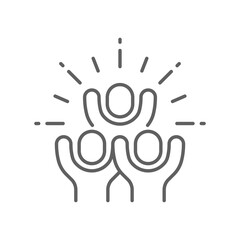 Obraz premium Group happy people icon. Simple outline style. Active kid, joy, fun team, enjoy, fan, freedom concept. Thin line symbol. Vector illustration isolated. Editable stroke.