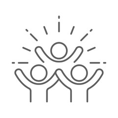 Group happy people icon. Simple outline style. Active kid, joy, fun team, enjoy, fan, freedom concept. Thin line symbol. Vector illustration isolated. Editable stroke.