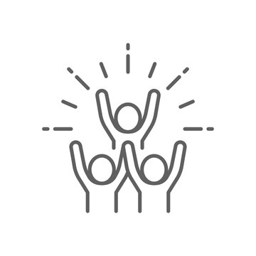 Group happy people icon. Simple outline style. Active kid, joy, fun team, enjoy, fan, freedom concept. Thin line symbol. Vector illustration isolated. Editable stroke.