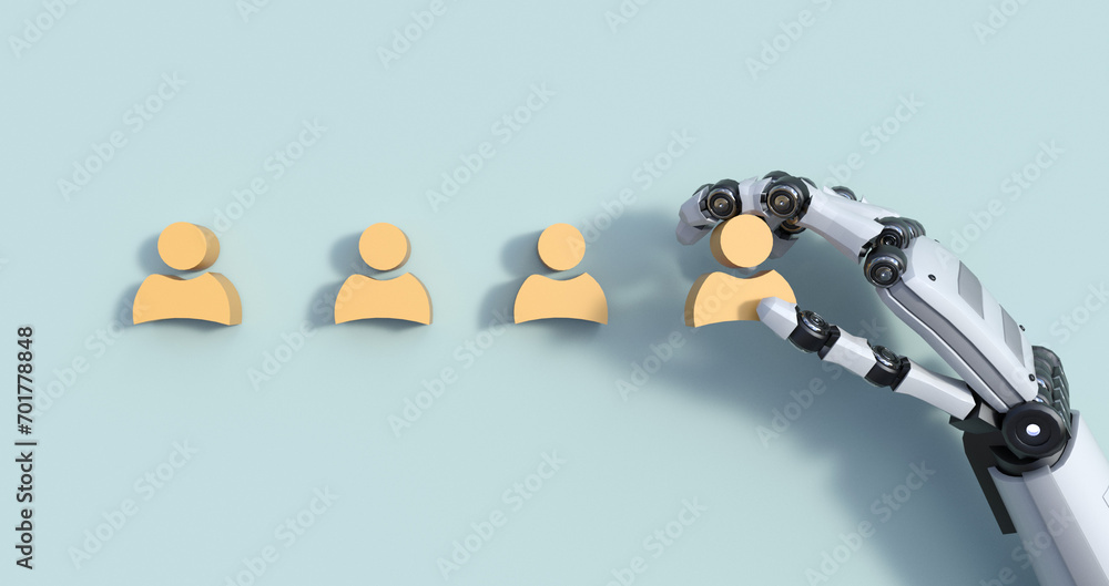Poster business process management and automation concept with person moving wooden pieces on flowchart dia
