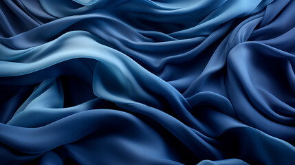 Obraz premium The luxurious fabric in a deep navy blue shade exhibits soft and gracefully wavy folds, creating a sense of sophistication.