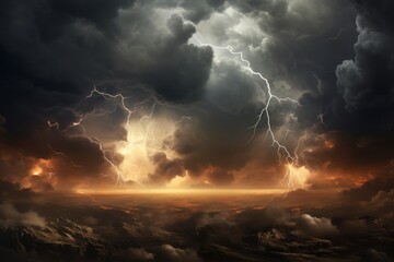 Paysage d'un ciel orageux mêlant obscurité et lumière à travers les nuages - obrazy, fototapety, plakaty