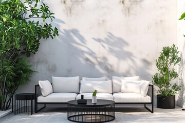 Chic Outdoor Lounge with Lush Greenery

