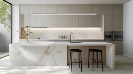 Elegant Marble Kitchen Island in Modern Home

