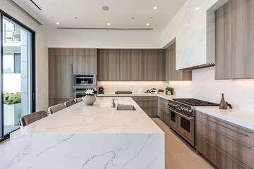 Elegant Marble Kitchen Island in Modern Home

