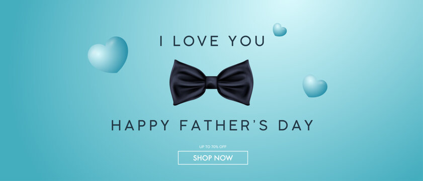 Father's day design. Father's day background design created with bow tie, hat, glasses and hearts. Father's day template for banner and banner. Realistic podium and shopping template for promotion.