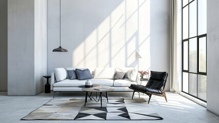 Scandinavian Living Room Design with Geometric Rug

