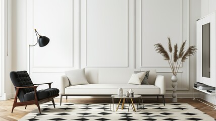 Scandinavian Living Room Design with Geometric Rug

