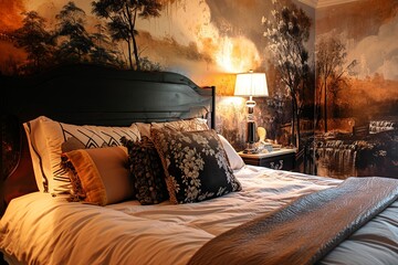 Luxury Bedroom with Artistic Wall Decor

