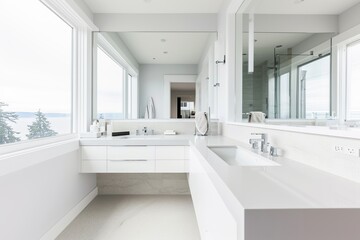 Modern Bathroom Interior with Ocean View

