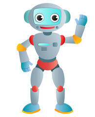 toy robot holding his hand up on white background