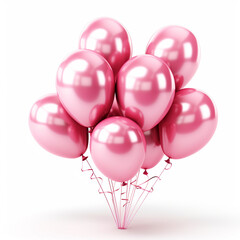 Pink color balloons bunch on white isolated background - ai generative