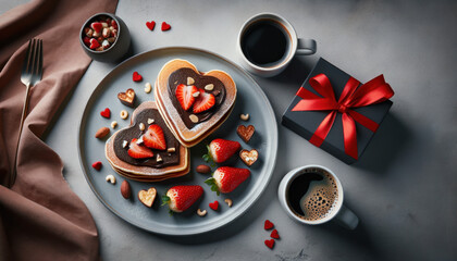 Breakfast in Love Heart-Shaped Pancakes and Gift