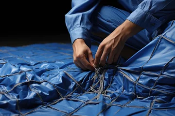 Fotobehang Generative ai illustration of elegant man stitching tissu © pbombaert