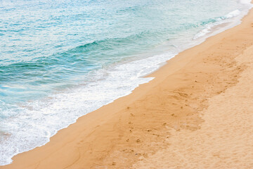 Beautiful sandy beach on sea background. Summer concept.