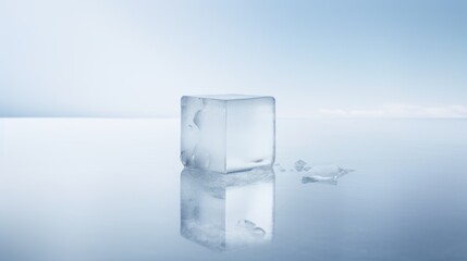 an ice block sitting in the middle of a body of water with ice cubes in the middle of it.