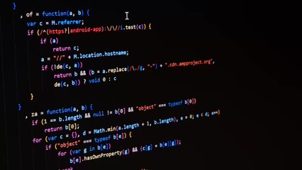 Code. Colorful jsx javascript computer programming code scroll close up pixel detail shot 4K super macro on screen. - Powered by Adobe