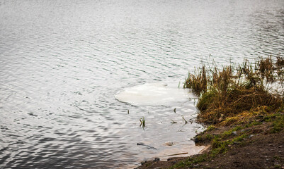Landscape shot of the lake during cold season. Nature