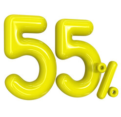 55 Balloon Yellow Number Discount 3D Render
