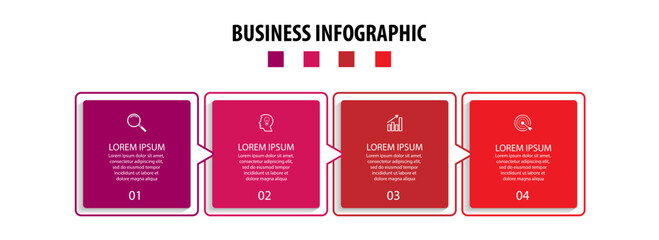 business infographic design 4 parts or steps, there are icons, text and numbers, colorful square design with interconnected color lines, for diagrams, banners and your business workflow