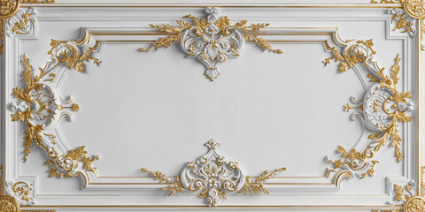 panneau blanc et vierge décoré de moulures blanches et dorées, encadrement de luxe