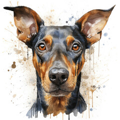 watercolor Doberman Pinscher clipart, Generative Ai