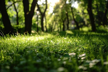 Green grass close up in a summer park