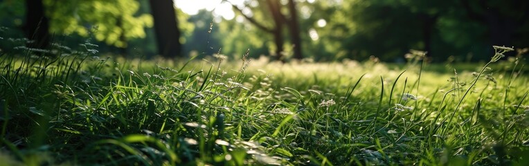 Green grass close up in a summer park