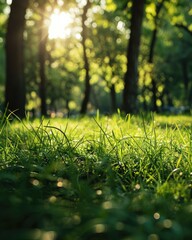 Green grass close up in a summer park - obrazy, fototapety, plakaty