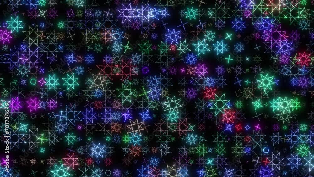 Poster blinking glowing stars shape pattern motion digital data animation background. random stars shape mo