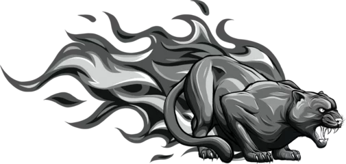 Foto op Plexiglas monochromatic Flaming panther vector illustration on white background © deanz
