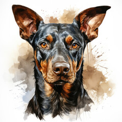 watercolor Doberman Pinscher clipart, Generative Ai